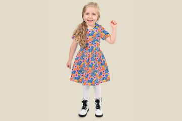 Baumwolle, Popeline mit Blumen, royalblau, 0,5 m